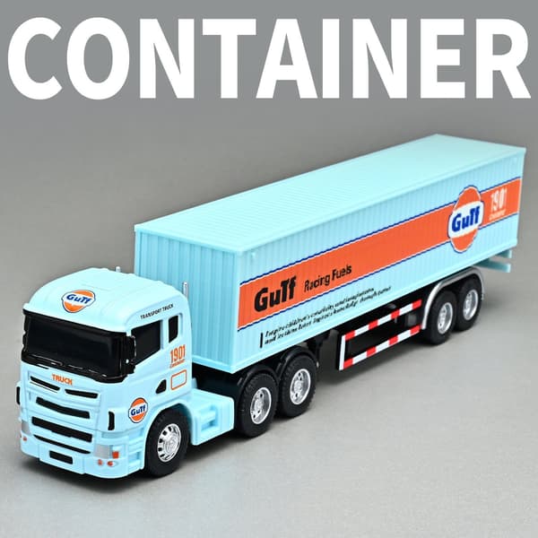 1:64 Lille trailercontainerlastbil Gulf-version Simulering legeringsbilmodel ornamentlegetøj Saml drengelegetøj gaver No Box7