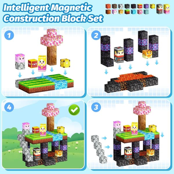 Magnetiska byggklossar för barn 3+ | STEM Montessori leksak | DIY-modell magnetkuber random 300 pcs cube