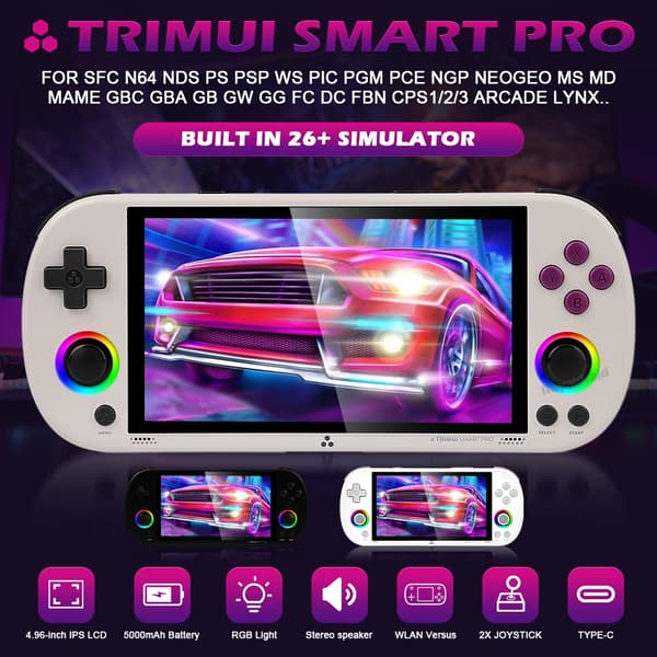 128G 256G Trimui Smart Pro Handheld Game Console 4,96''IPS-skärm Linux System Joystick RGB Lighting 64G White