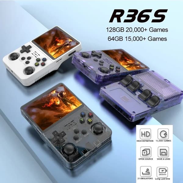 Open Source R36S Retro håndholdt videospilkonsol Linux System 3,5 tommer IPS-skærm Bærbar lommevideoafspiller 64GB 128G spil Red 64G