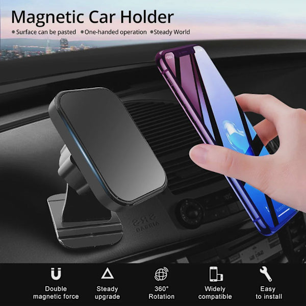Magnetisk Bilholder Luftventilmontering Universal Dashboard Stander til iPhone Samsung Xiaomi Black