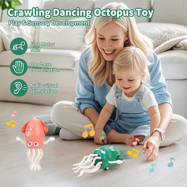 2025 Interactive Dancing Squid Toy for Toddlers - Light, Music & Tummy Time Fun Present Green with box