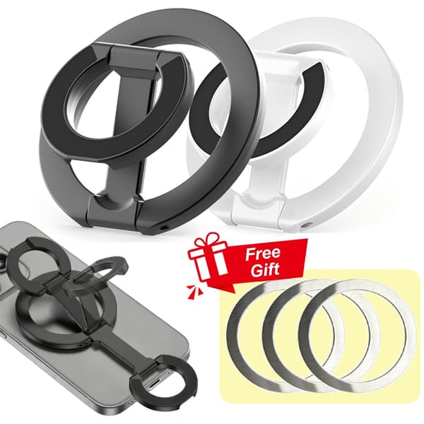 Dobbeltsidet magnetisk ringholder, foldbar telefonstativ, greb til iPhone 16 15 14 Samsung Huawei White With 3 Rings