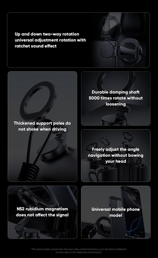 1080 Magsafe Bilholder til iPhone 16 15 Pro Max Plus Køretøjer Mobilsupport Black