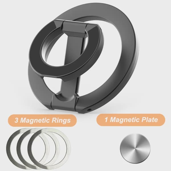 Dobbeltsidet magnetisk ringholder, foldbar telefonstativ, greb til iPhone 16 15 14 Samsung Huawei White With 1 Ring