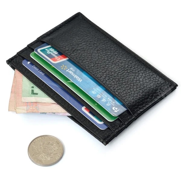 Svart Korthållare plånbok med sedelfack-Tunn Minimalist