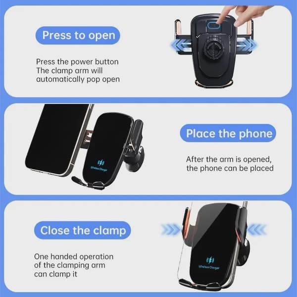 UYUXIO Trådløs Biloplader Luftventil Telefonholder Hurtig Opladning til iPhone 16 Pro Max Samsung Android Black