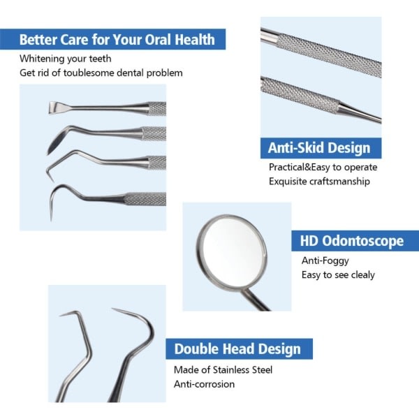Professional Dental Tools Tandhygiejnesæt - 4 dele rustfrit stål