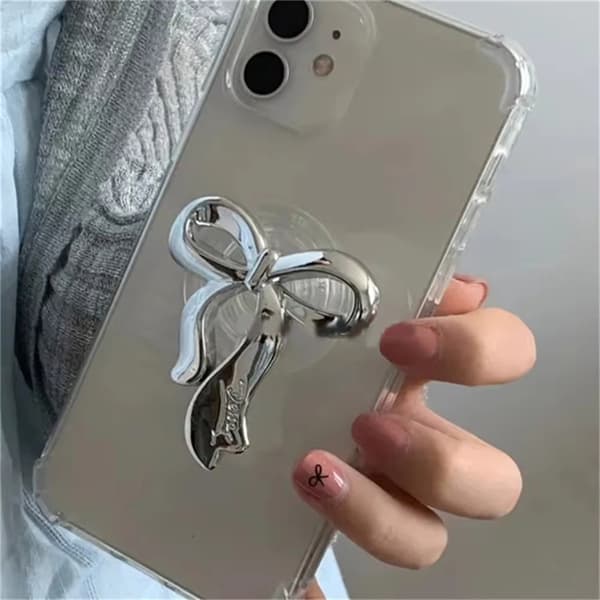 Koreansk sølvfarvet sløjfe Griptok klar telefonringholder til iPhone Samsung foldbar PT-014