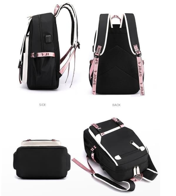 TIK-Tok Backpack waterproof school bag with USB Headphone jack Pink Pink Rosa