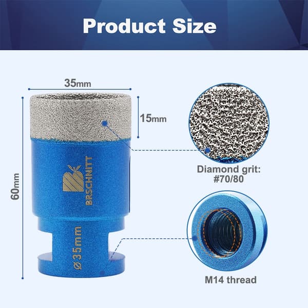 Brschnitt Glasbor Diameter 25/35mm M 14 Gevind til Glasflaske Flise Marmor Keramik Hulsav Ø 35 mm M14 Thread – 2 pcs