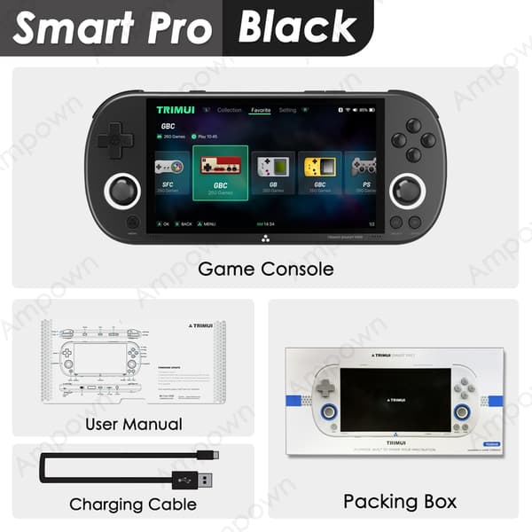 Trimui Smart Pro Handheld Game Console 4,96''IPS-skärm Linux System Joystick RGB-belysning Smartpro Black 64G
