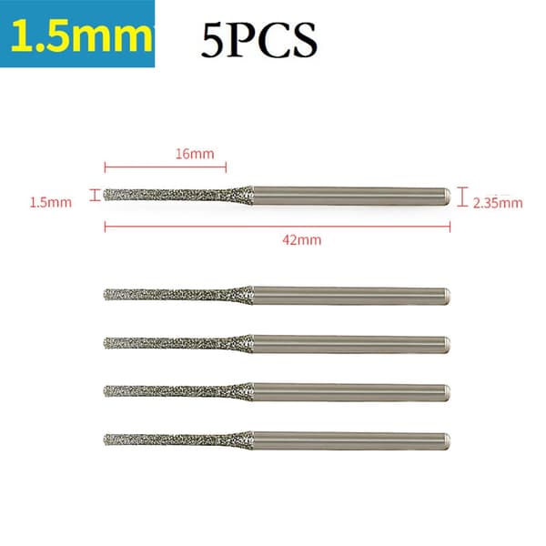 5-delade 0,8-2,5 mm diamantbelagda borrbitar 2,35 mm skaft glas jade bärnsten 5 pcs  1.2 mm
