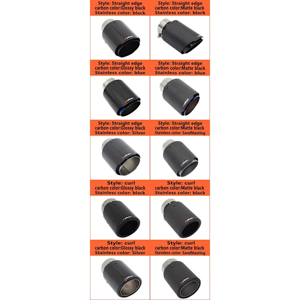 EPLUS Bil Matte Kulfiber Lyddæmper Tip Udstødningssystem Rør Lyddæmpere Dyse Universal Lige Rustfrit Stål Sort Til Akrapovic 57mm-89mm