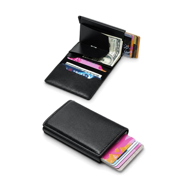 PopUp Smart korthållare skjuter Fram 8st Kort RFID-NFC Säker- Svart