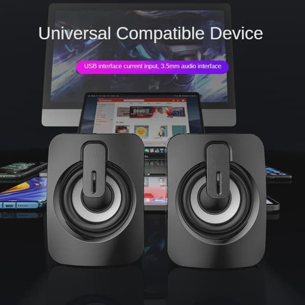 HIFI Stereo Mikrofon Ljud PC Högtalarsystem USB Kabelansluten Caixa De Som med LED-ljus för stationära datorer Akustiska System Black