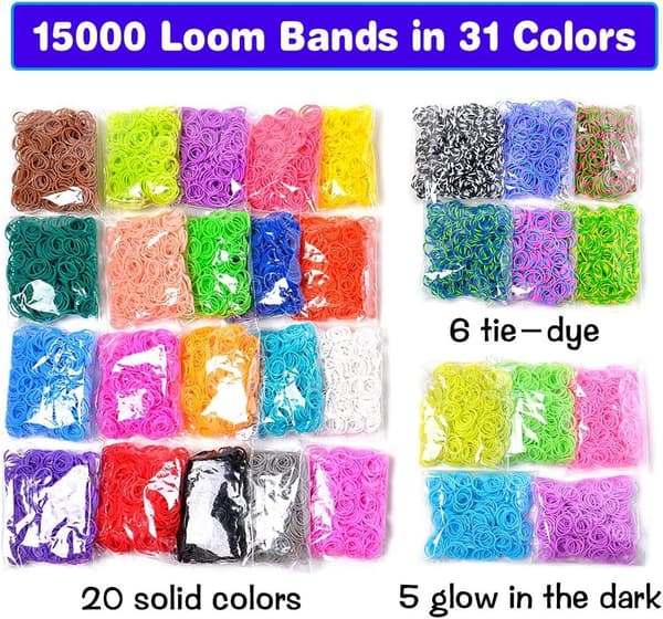 600 kpl Loom-kuminauhasarja - 31 väriä lapsille Tee-se-itse-rannekorun teko- ja askartelulahja 600pcs