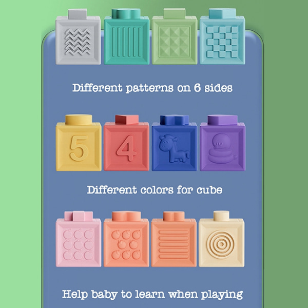 Bløde byggeklodser til småbørn - 12/6/3 stk. Montessori Stacker Cube Badelegetøj til tidlig uddannelse 6pcs