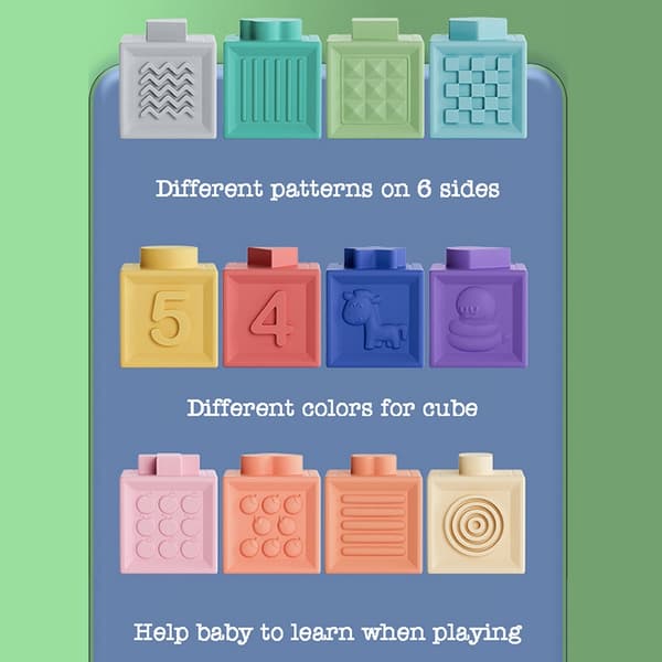 Mjuka byggstenar för småbarn - 12/6/3 st Montessori Stacker Cube Badleksaker för tidig utbildning 6pcs