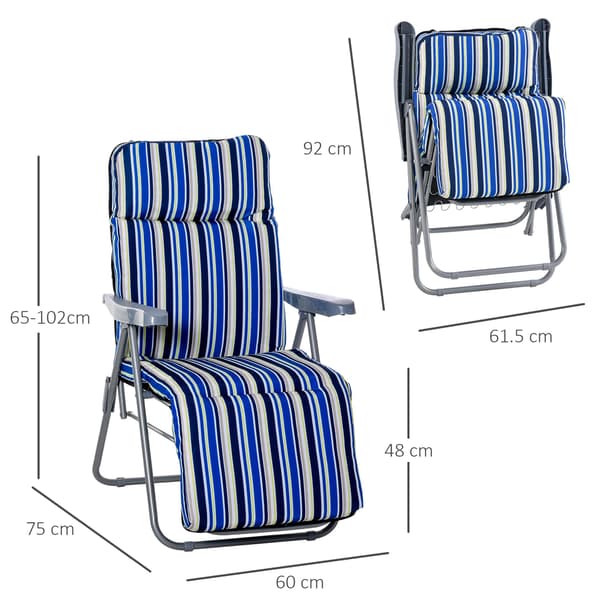 Set med 2 hopfällbara fåtöljer med dynor, justerbart ryggstöd i 5 lägen, stål-polyester, blå