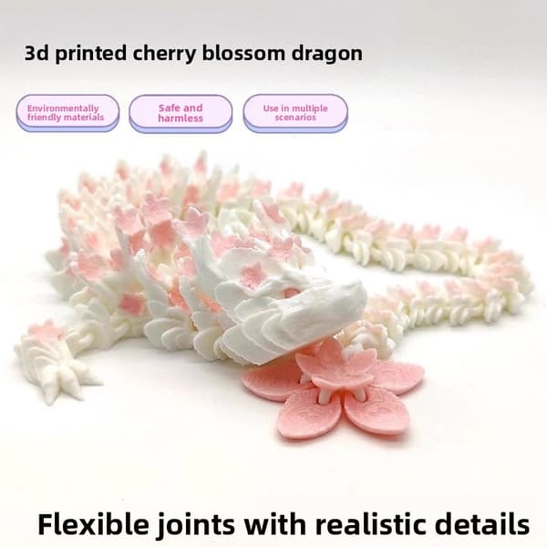Sakura White Dragon 3D-printet legetøjsmodel - Jointed Mobile Animal Ornament Gift til samlere 1pcs 15cm
