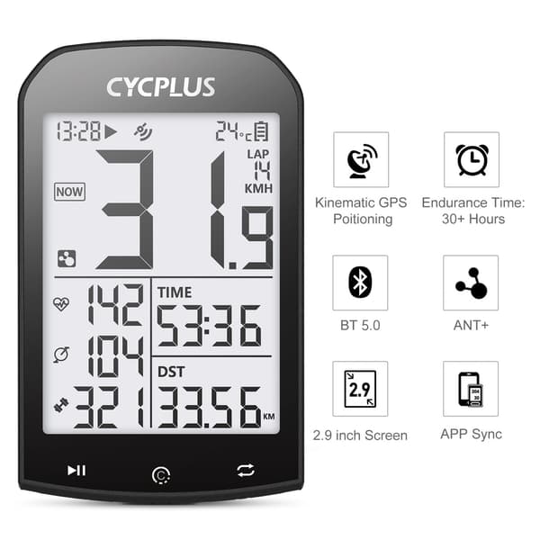 CYCPLUS M1 GPS Cykelcomputer Cykelhastighedsmåler Bluetooth 5.0 ANT+ til Garmin Zwift M1 and holder Z1