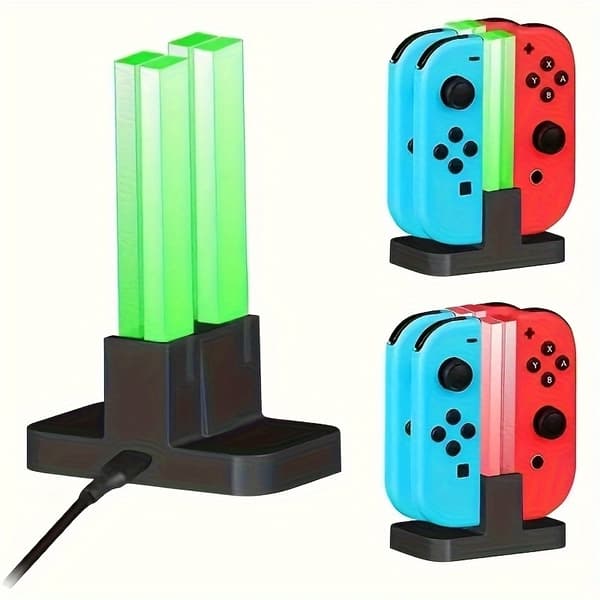 Ladestation til 4 Joy-Con-controllere - Kompatibel Nintendo Switch med LED-indikatorer"