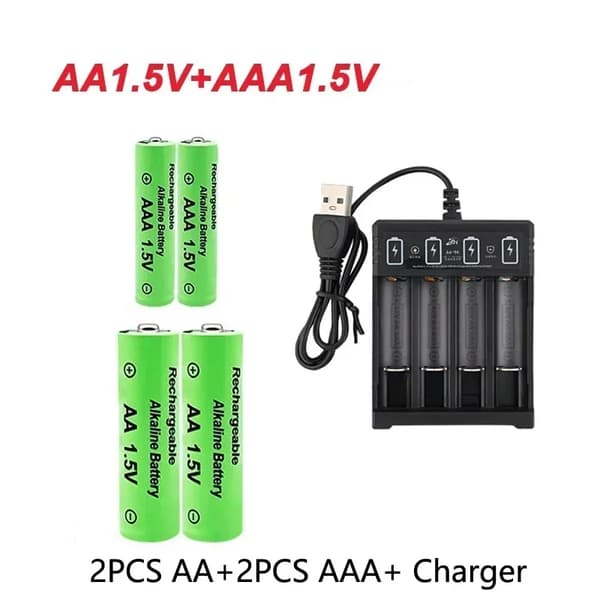 Original uppladdningsbart batteri 1,5V AA9800mAh+AAA8800mAh+laddare för datorklockradio Videospel Digitalkamera AA AAAbatteri 2PCS 2PCS-Charger