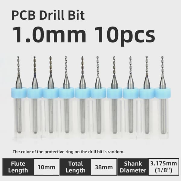 10-delt PCB-mikroboresæt 0,1-3,175 mm wolframkarbid printkort med 1/8" fast gevind PCB 0.1-1.0 mm 10 pcs
