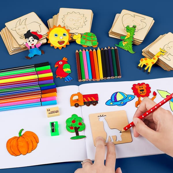 20 st Montessori-barn ritleksaker Trä DIY-målningsschabloner Set Hantverksleksak Målarpussel Pedagogiska leksaker för barn Present Random 20pcs