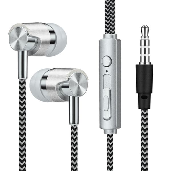 Trådbundna in-ear-hörlurar med mikrofon och volymkontroll, 3,5 mm Silver