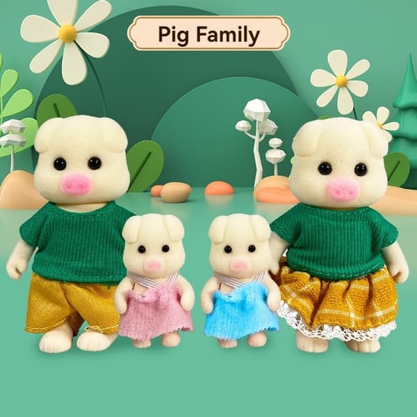 Skogsdjursfamilj 1_12 Dockhustillbehör Mini_yythk Pig family