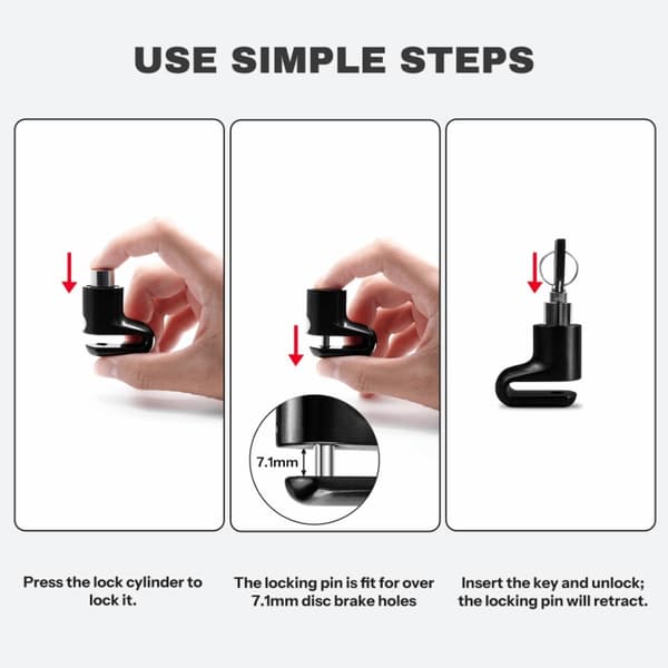 Bärbart stöldskyddande vattentätt ståltrådsskivbromslås för elcykel Black