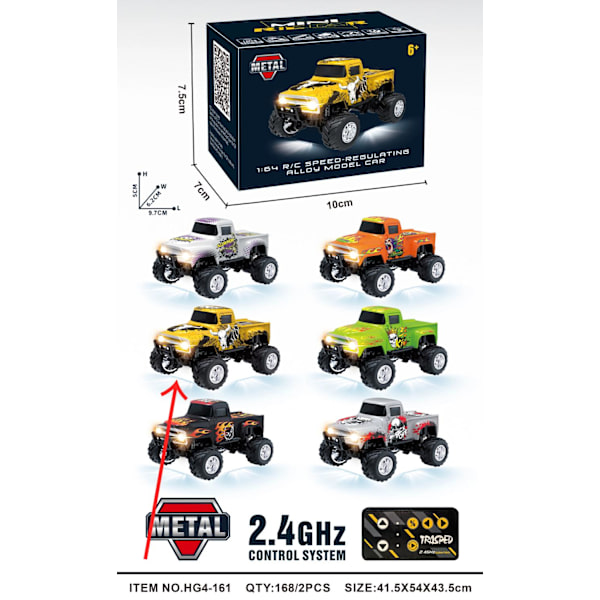 1:64 Speed ​​​​Mini terrängfjärrkontroll Billegering Cool belysning Stötdämpning Bordsdator Tävlingsleksak Liten present yellow