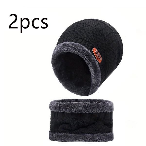Vinter sammetsmössa Scarfhandskar Set för män & kvinnor - Varm utomhus mössa & nackskydd BLACK-2PCS Size 3-8Y(51-53)