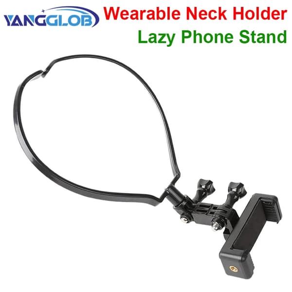 Håndfri Bærbar Halsholder Telefonstativ Universal Mount til iPhone 15 Pro Max Samsung GoPro Black