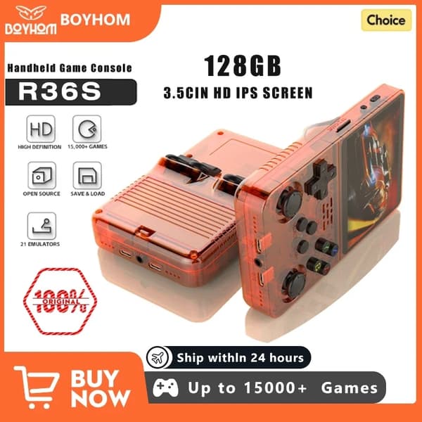 128GB Open Source R36S videospilkonsol Linux System 3,5 tommer IPS-skærm Orange bærbar White-64G