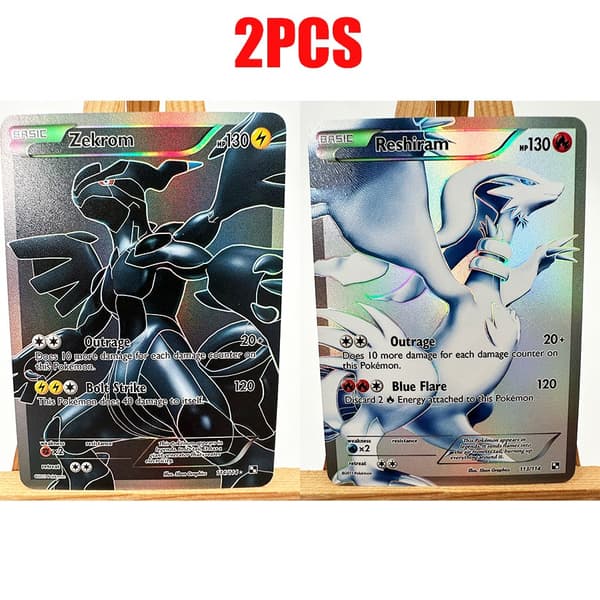 PTCG WHT BLK Victini Zekrom Reshiram Hida Engelska leksaker Hobby Hobby Samlarföremål Spelsamling Animekort PG-582-2pcs