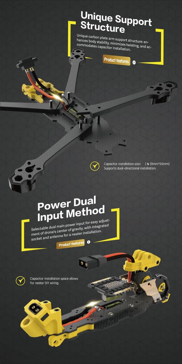 SpeedyBee Mario 5 Frame 5 tommer DC / XH-version med kulfiberplade FPV Freestyle RC Racing Drone til O3 / O4 PRO DC O4 Advanced