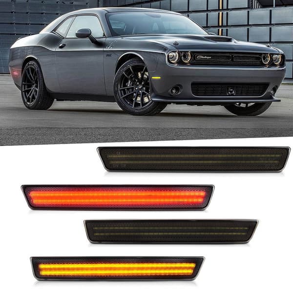 Til Dodge Challenger 2015 2016 2017 2018 2019 2020 2021 2022 2023 Automatisk forreste og bageste LED-sidemarkeringslygter 2pcs White Front