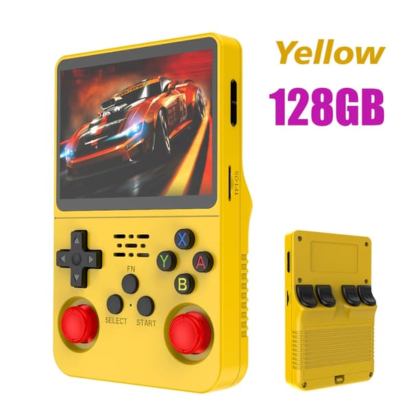 R36S Retro Handheld Video Game Console Linux System 3,5 tums IPS-skärm R35s Pro Portable Pocket Yellow 128G