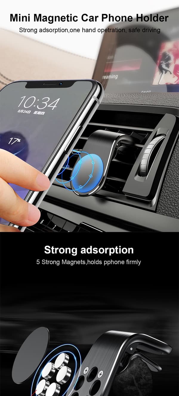 Magnetisk bilholder med luftventil, rotationsmontering til Xiaomi Redmi Huawei Samsung GPS Sliver