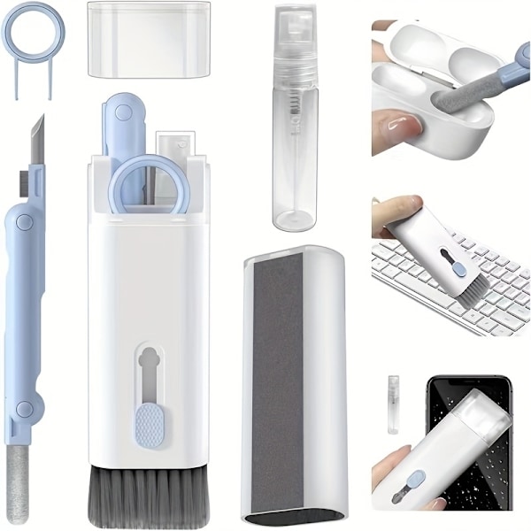 7 in 1 Tangentbords rengöringsborstesats, multifunktionell hörlursrengörare med avdragare för knapplock, för Airpods hörlurar smartphone Rosa