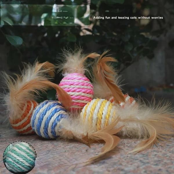Kattelegetøj Sisal Feather Ball Kat Scratch Ball Legetøj Pet Supplies Tilfældig farve игрушки для кошек 1Pc