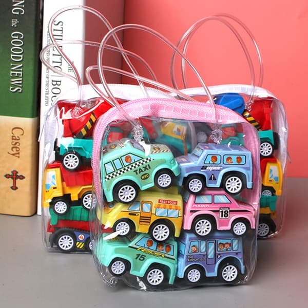 6/12 st Mini Inertial Pull Back Engineering Car Brandbil Set Barn Barn Tecknade Leksaker Födelsedagspresent 6pcs