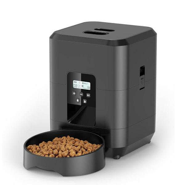 Smart foderautomat til kæledyr, automatisk foderautomat til katte, langsom fodermaskine til hunde med tidsindstillet kvantitativ automatisk foderdispe White Button Feeder