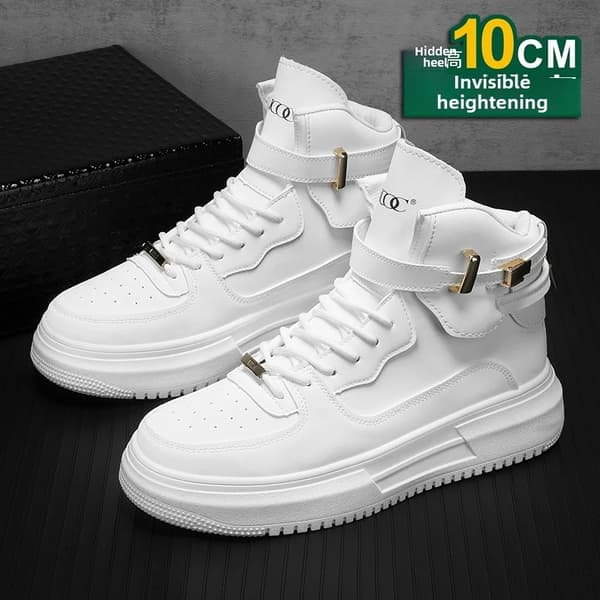 Nye efterår/vinter mænds afslappede sneakers 12 cm Øget højde 10 cm tyk sål Hvide sko Høj top gummibase herrefodtøj 44 Color Double lace-up black basic 