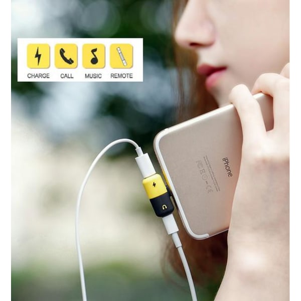 iPhone 7/8/X Adapter 2-i-1 / Lyt til musik og oplad på samme tid Blue Black Yellow