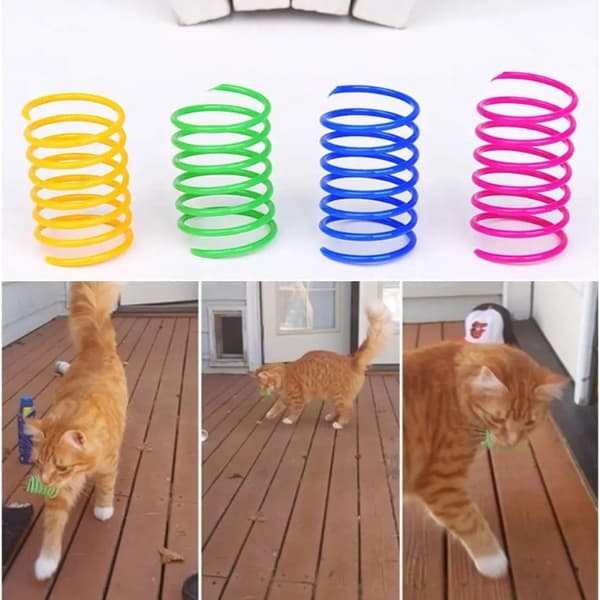4/200 st kattfjäderleksak kattspiralleksaker interaktiva för inomhusfärgade katter plastfjädrar spole för kattungejakt slog random Size 48PCS