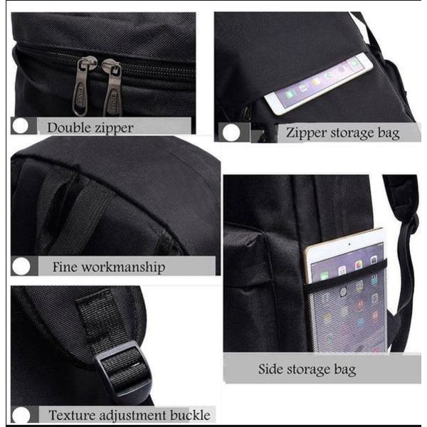 Fortnite rygsæk - vandtæt skoletaske med USB og hovedtelefonstik Black